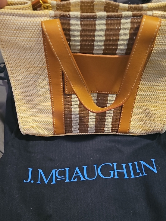 J. McLaughlin Handbags - J. McLaughlin Tan and Brown Woven Duffel Tote